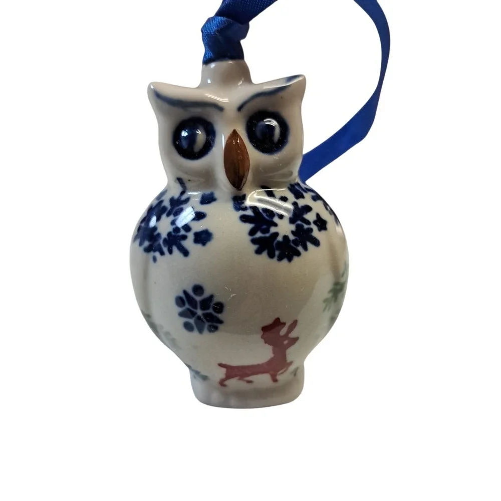 Boleslawiec Polish Pottery Handmade Owl Ornament 3 Inch New Without Tags